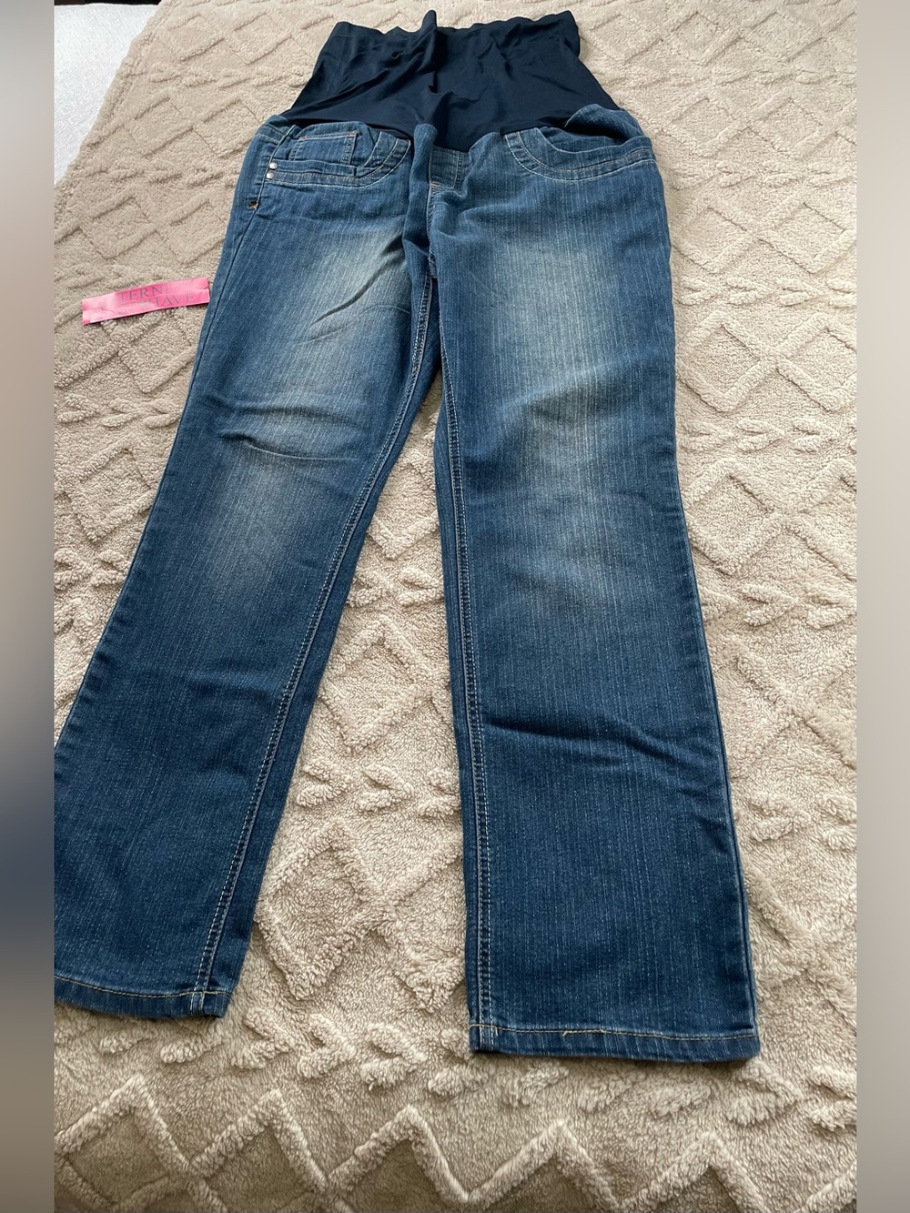 Bella Vida Medium Blue Straight-Leg Maternity Jeans with stretch panel ~ Size XL
